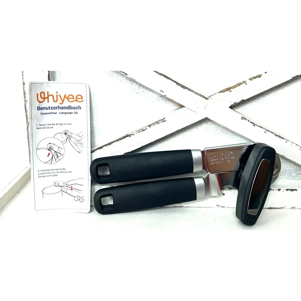 New UHIYEE Hand Held Can Opener Heavy Duty with Magnetic Lid Lifter Black 1285Rk